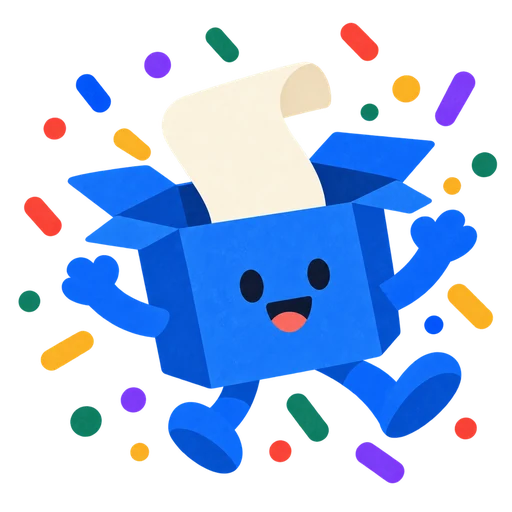 The WritersBox box jumping for joy in a burst of confetti