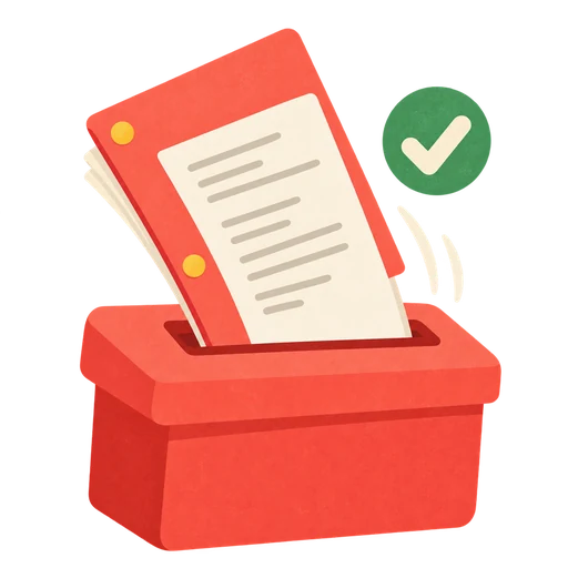 A screenplay sliding into a letterbox, with a green tick