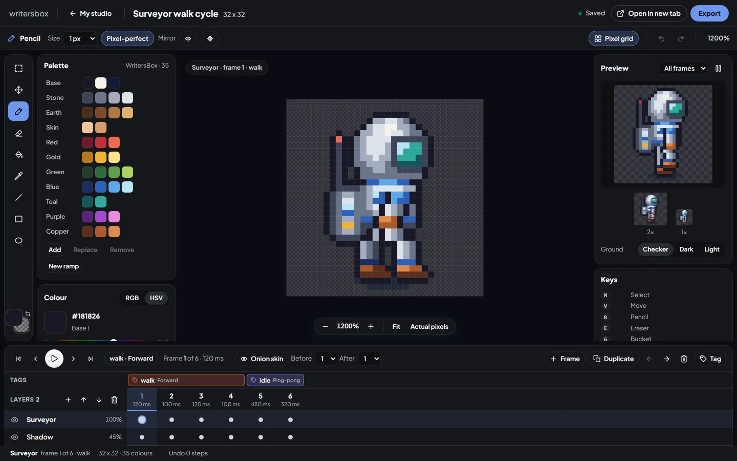 Pixel art in WritersBox: Sprites, frame by frame.