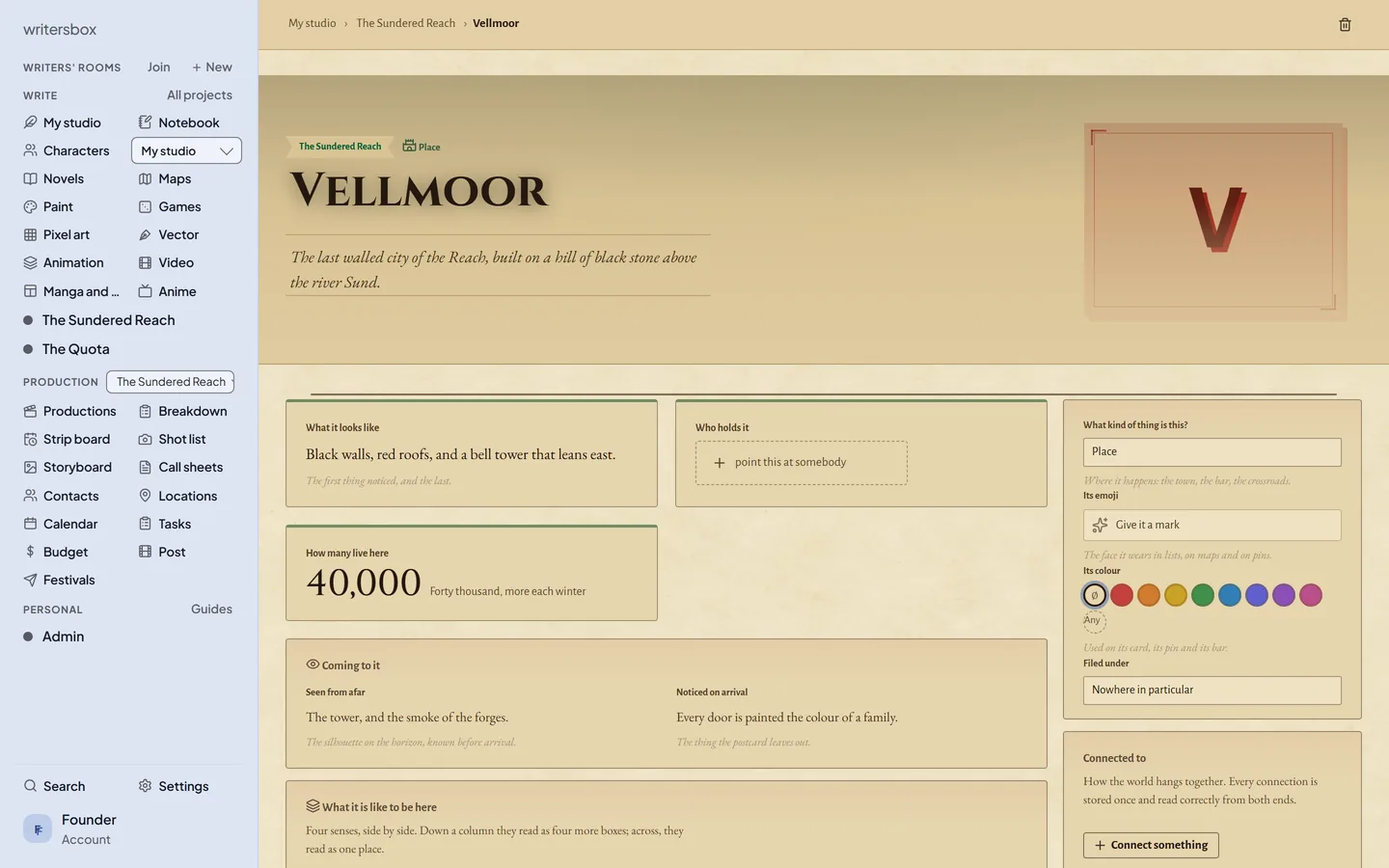 Worlds in WritersBox: The encyclopedia of a world.